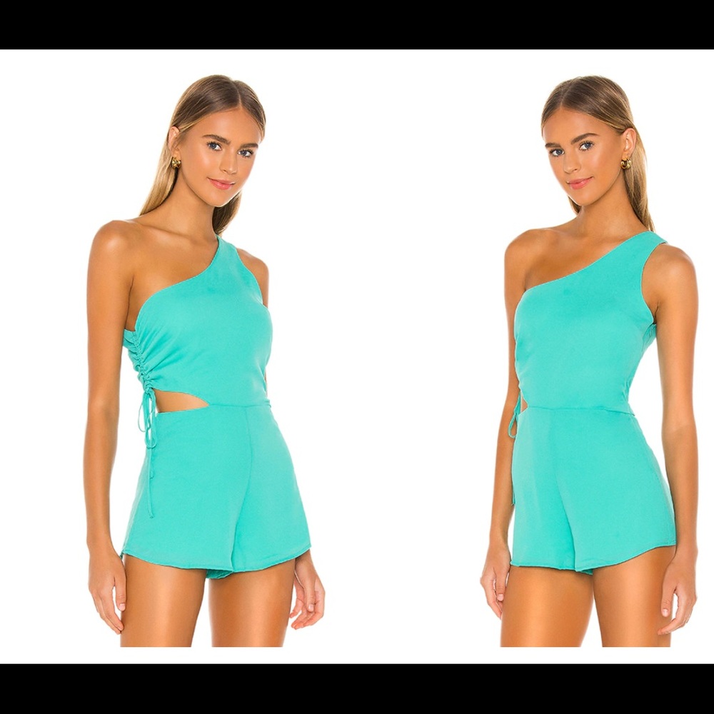 Superdown Aimey One Shoulder REVOLVE Teal Romper